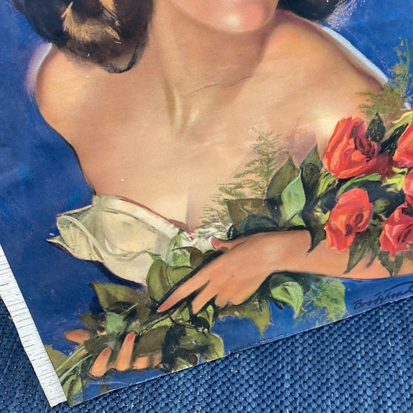 VTG Retro Pin Up Gal with Roses Calendar Art Print - Picture 8 of 9
